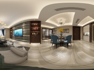 panoramic modern style living room restaurant space 96 3D Model