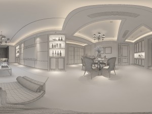 panoramic modern style living room restaurant space 96 3D-Modell