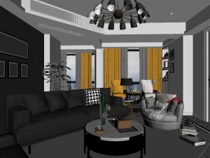 panoramic contemporary style living room dining room 97 3D Model