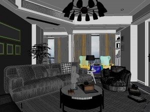 panoramic contemporary style living room dining room 97 3D 모델