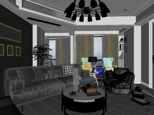 panoramic contemporary style living room dining room 97 3D Model