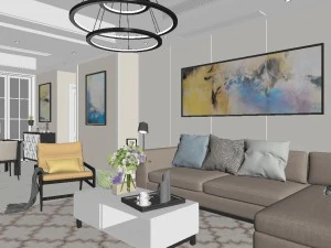 panoramic modern style living room restaurant space 98 3D Model