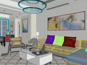 panoramic modern style living room restaurant space 98 3D मॉडल