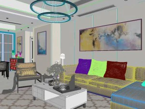 panoramic modern style living room restaurant space 98 3D Model