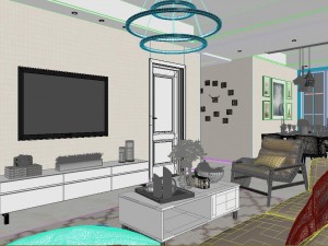 panoramic modern style living room restaurant space 98 3D मॉडल