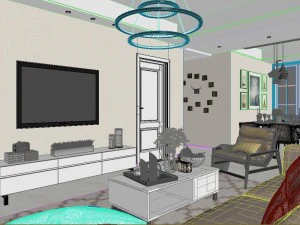 panoramic modern style living room restaurant space 98 3D Model