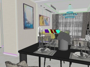 panoramic modern style living room restaurant space 98 3D मॉडल