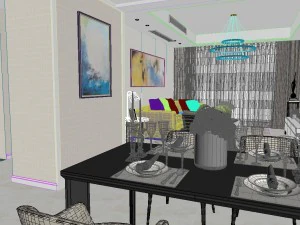 panoramic modern style living room restaurant space 98 3D Model