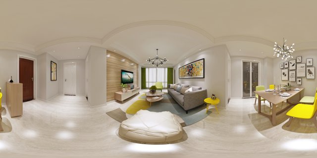 panoramic modern style living room restaurant space 99 3D Model .c4d .max .obj .3ds .fbx .stl .blend 
