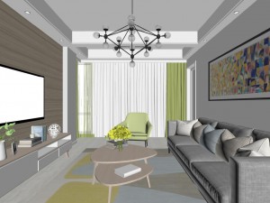 panoramic modern style living room restaurant space 99 3D Model