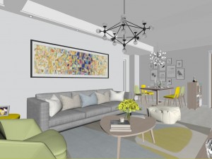 panoramic modern style living room restaurant space 99 3D Model