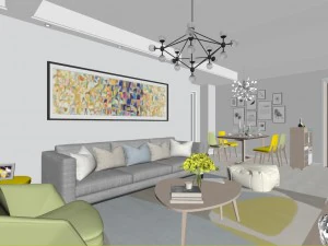 panoramic modern style living room restaurant space 99 3D Model