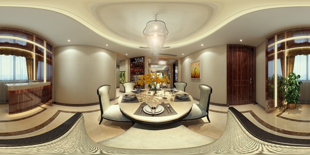 panoramic neo-classical style dining room kitchen space 01 Modèle 3D .c4d .max .obj .3ds .fbx .stl .blend 
