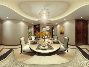 panoramic neo-classical style dining room kitchen space 01 Modelo 3D