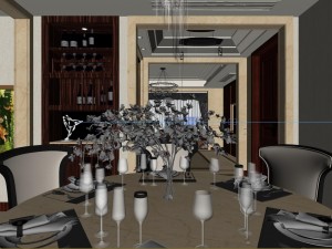 panoramic neo-classical style dining room kitchen space 01 Modèle 3D