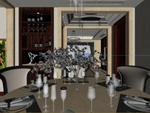 panoramic neo-classical style dining room kitchen space 01 3D Model