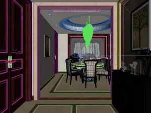 panoramic neo-classical style dining room kitchen space 01 3D Model