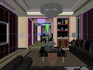 panoramic neo-classical style dining room kitchen space 01 Modèle 3D