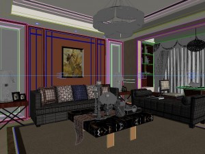 panoramic neo-classical style dining room kitchen space 01 Modèle 3D