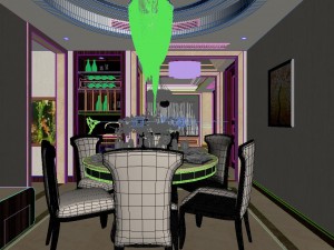 panoramic neo-classical style dining room kitchen space 01 Modèle 3D