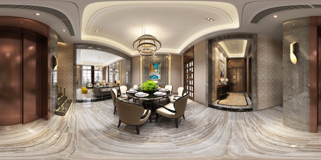 panoramic neo-classical style dining room kitchen space 02 3D Модель .c4d .max .obj .3ds .fbx .stl .blend 