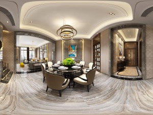 panoramic neo-classical style dining room kitchen space 02 3D 모델