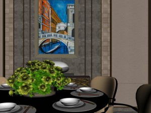 panoramic neo-classical style dining room kitchen space 02 3D Модель