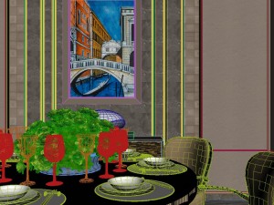 panoramic neo-classical style dining room kitchen space 02 3D Модель