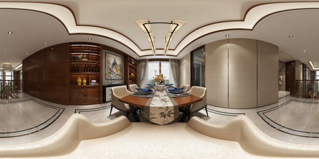 panoramic neo-classical style dining room kitchen space 03 3D मॉडल .c4d .max .obj .3ds .fbx .stl .blend 