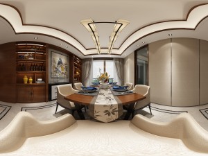 panoramic neo-classical style dining room kitchen space 03 3D Model
