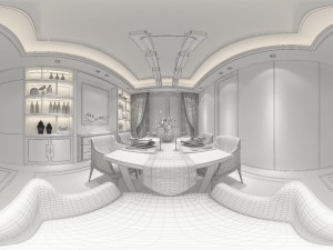 panoramic neo-classical style dining room kitchen space 03 3D मॉडल