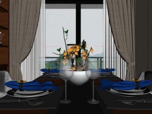 panoramic neo-classical style dining room kitchen space 03 3D मॉडल