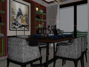 panoramic neo-classical style dining room kitchen space 03 3D मॉडल