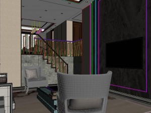 panoramic neo-classical style dining room kitchen space 03 3D मॉडल