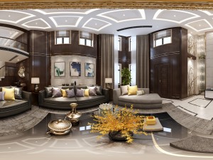 panoramic neo-classical style living room restaurant 01 3D 模型