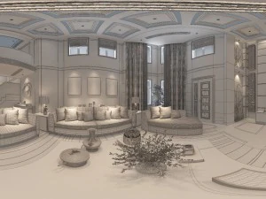 panoramic neo-classical style living room restaurant 01 3D Model