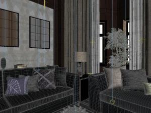 panoramic neo-classical style living room restaurant 01 3D Model