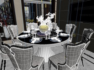 panoramic neo-classical style living room restaurant 01 3D 模型
