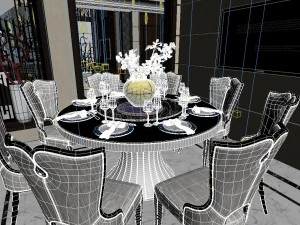 panoramic neo-classical style living room restaurant 01 3D Model
