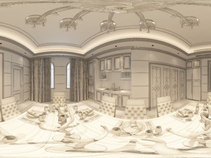 panoramic neo-classical style living room restaurant 02 3D 모델