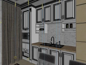 panoramic neo-classical style living room restaurant 02 3D Model