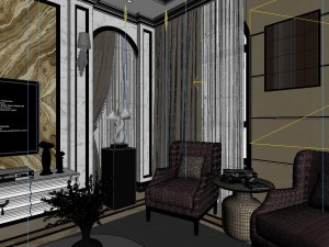 panoramic neo-classical style living room restaurant 02 3D 모델