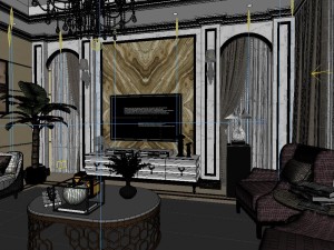 panoramic neo-classical style living room restaurant 02 3D 모델