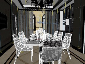 panoramic neo-classical style living room restaurant 02 3D 모델