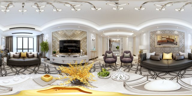 panorama 360 neo-classical style living room restaurant 03 3Dモデル .c4d .max .obj .3ds .fbx .stl .blend 