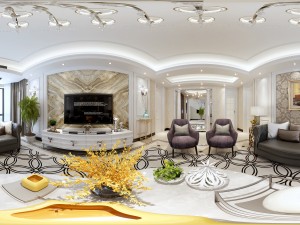 panorama 360 neo-classical style living room restaurant 03 3D Model