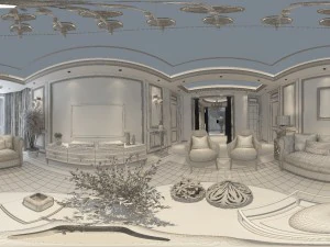 panorama 360 neo-classical style living room restaurant 03 3D Model