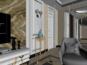 panorama 360 neo-classical style living room restaurant 03 3D Model