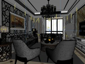 panorama 360 neo-classical style living room restaurant 03 3D Model