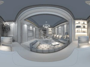 panoramic neo-classical style living room restaurant 04 3D Model
